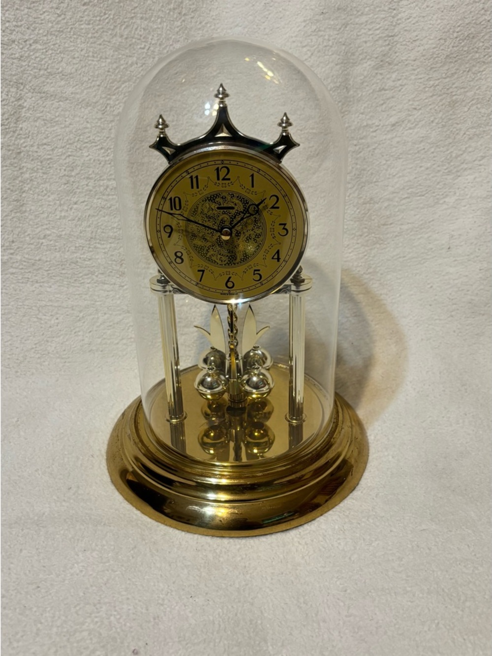 Vintage baller Germany anniversary clock 1990s quartz dome metal golden